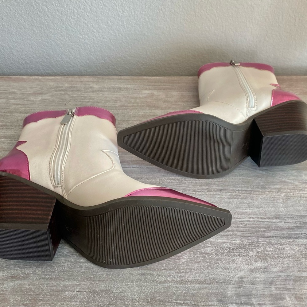 Corky’s Hot Metallic Pink & White Side Zip Ankle Pointed Toe Boots Shoes 8 - Picture 10 of 11